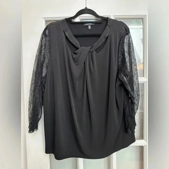 Nine West | Black Criss Cross Sheer Long Sleeve Blouse Plus Size 3X NWOT - Picture 1 of 6